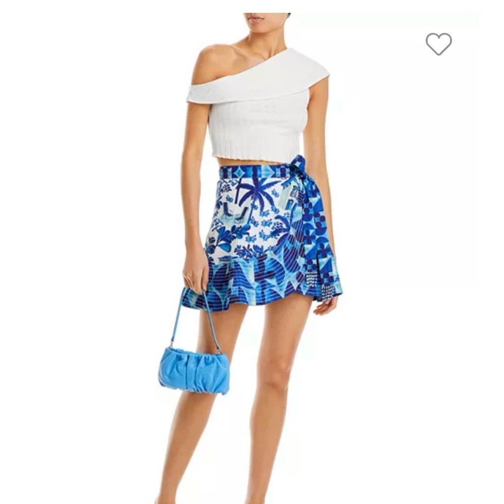 FARM Rio Blue and White Asymmetrical Skater Mini Skirt